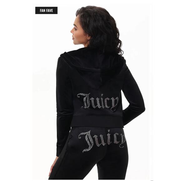 Juicy Couture Women's L Black Velour Hoodie Zip Jacket & Pants Jumpsuit Set NWT - Picture 2 of 10